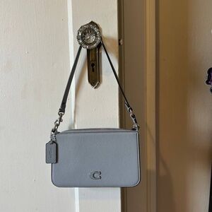 Coach Women's Light Blue/Gray Leather Pouch Bag (CJ797)